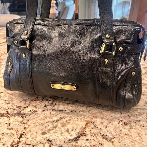 Cole Haan vintage black genuine leather purse bag shoulder straps western moto - Picture 1 of 16